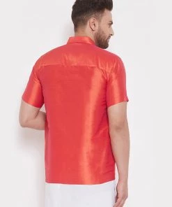 Vastramay Men's & Boys Red Solid Silk Blend Half Sleeve Ethnic Shirt 10 Vastramay Men's & Boys Red Solid Silk Blend Half Sleeve Ethnic Shirt
