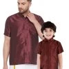 Vastramay Wine Silk Blend Baap Beta Ethnic Shirt Set