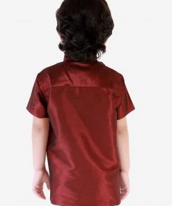 Vastramay Wine Silk Blend Baap Beta Ethnic Shirt Set