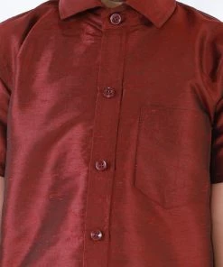 Vastramay Wine Silk Blend Baap Beta Ethnic Shirt Set