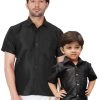 Vastramay Black Silk Blend Baap Beta Shirt Set