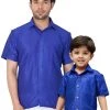 Vastramay Blue Silk Blend Baap Beta Shirt Set