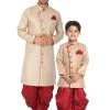 Vastramay Cotton Blend Brown And Maroon Baap Beta Sherwani Sherwani/Indowestern