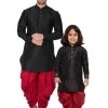 Vastramay Silk Blend Black And Maroon Baap Beta Dhoti Kurta Set