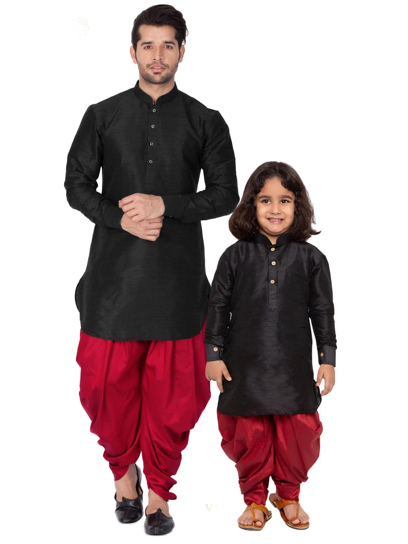 Vastramay Silk Blend Black And Maroon Baap Beta Dhoti Kurta Set 3 Vastramay Silk Blend Black And Maroon Baap Beta Dhoti Kurta Set