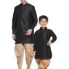 Vastramay Silk Blend Black And Rose Gold Baap Beta Dhoti Kurta Set
