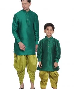 Vastramay Silk Blend Green Baap Beta Dhoti Kurta Set