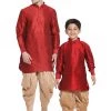 Vastramay Silk Blend Maroon And Rose Gold Baap Beta Dhoti Kurta Set