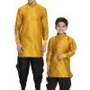 Vastramay Silk Blend Mustard And Black Baap Beta Dhoti Kurta Set