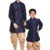 Vastramay Silk Blend Navy Blue And Rose Gold Baap Beta Dhoti Kurta Set