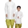 Vastramay Silk Blend White And Green Baap Beta Dhoti Kurta Set