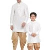 Vastramay Silk Blend White And Rose Gold Baap Beta Dhoti Kurta Set