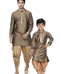 Vastramay Silk Blend Bronze And Gold Baap Beta Dhoti Kurta Set