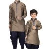 Vastramay Silk Blend Bronze And Navy Blue Baap Beta Dhoti Kurta Set 2 Vastramay Silk Blend Bronze And Navy Blue Baap Beta Dhoti Kurta Set