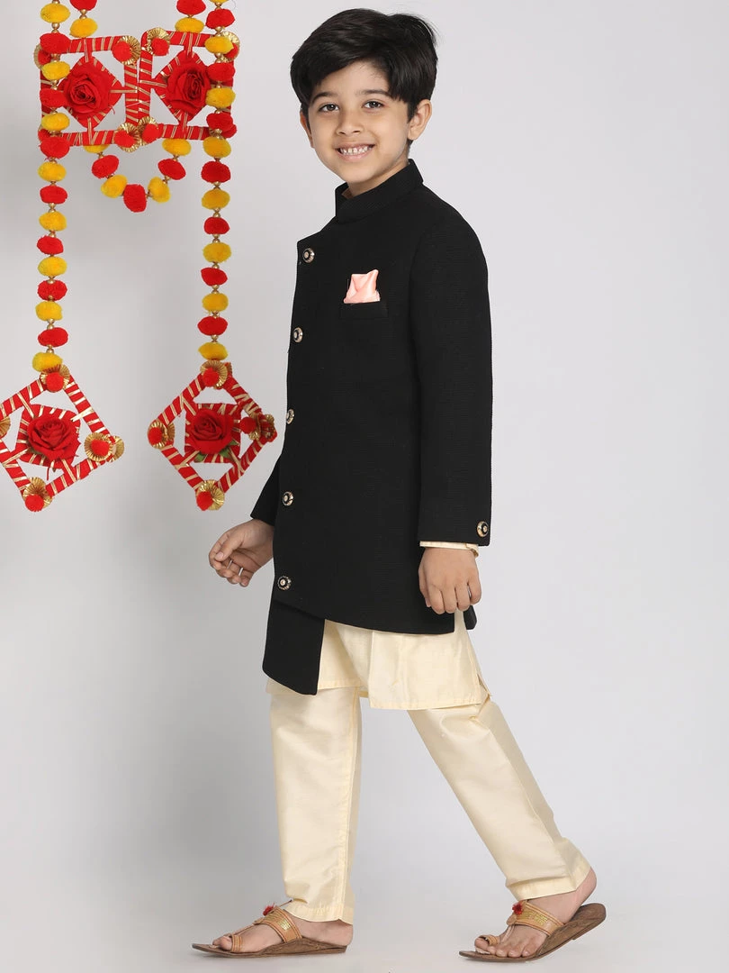 JBN Creation Boys Black Indo Western Jacket With Kurta And Pyjama Set 4 JBN Creation Boys Black Indo Western Jacket With Kurta And Pyjama Set