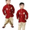 JBN Creation Boys' Maroon Cotton Silk Kurta And Pyjama Set