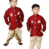 JBN Creation VASTRAMAY Boys' Maroon Cotton Silk Sherwani With Gold Dhoti And Breedges Buy 1 Get 1 2 JBN Creation VASTRAMAY Boys' Maroon Cotton Silk Sherwani With Gold Dhoti And Breedges Buy 1 Get 1