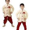 JBN Creation Boys' Cream Cotton Silk Kurta And Pyjama Set