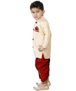 JBN Creation Boys' Cream Cotton Silk Kurta And Pyjama Set