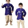 JBN Creation VASTRAMAY Boys' Blue Cotton Silk Sherwani And Gold Dhoti Pants & Breedges Pants Buy 1 Get 1