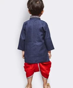 JBN Creation Boys' Blue Linen Kurta And Dhoti Pant Set