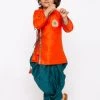 JBN Creation Boys' Orange Cotton Silk Kurta And Dhoti Pant Set