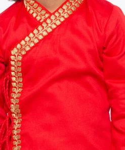 JBN Creation Boys' Red Cotton Kurta And Dhoti Pant Set