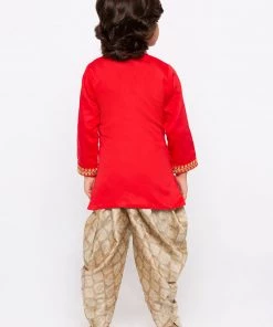 JBN Creation Boys' Red Cotton Kurta And Dhoti Pant Set