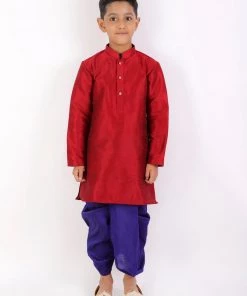 Vastramay Boys' Blue Silk Blend Traditional Dhoti