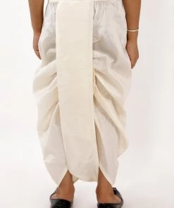 JBN Creation Boys' Cream Silk Blend Solid Dhoti