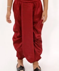 JBN Creation Boys' Maroon Silk Blend Solid Dhoti