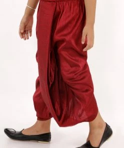 JBN Creation Boys' Maroon Silk Blend Solid Dhoti