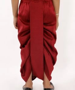 JBN Creation Boys' Maroon Silk Blend Solid Dhoti