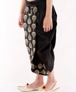 JBN Creation Boys' Black Traditional Embroidered Dhoti