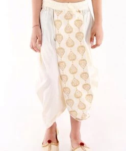 JBN Creation Boys' Cream Traditional Embroidered Dhoti
