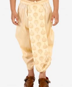 JBN Creation Boys' Gold Silk Blend Embroidered Dhoti