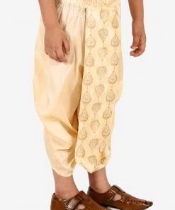 JBN Creation Boys' Gold Silk Blend Embroidered Dhoti