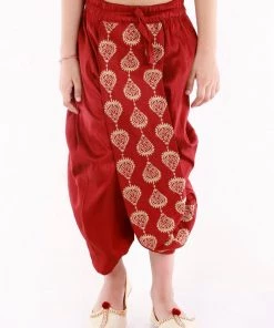 JBN Creation Boys' Maroon Traditional Embroidered Dhoti