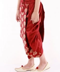 JBN Creation Boys' Maroon Traditional Embroidered Dhoti