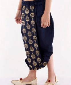 JBN Creation Boys' Navy Blue Traditional Embroidered Dhoti
