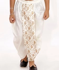 JBN Creation Boys' Cream Silk Blend Embroidered Dhoti