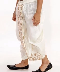 JBN Creation Boys' Cream Silk Blend Embroidered Dhoti