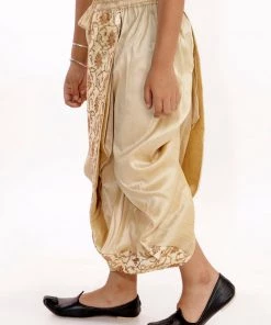 JBN Creation Boys' Golden Silk Blend Embroidered Dhoti