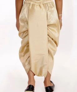 JBN Creation Boys' Golden Silk Blend Embroidered Dhoti