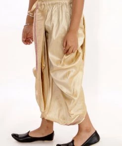 JBN Creation Boys' Gold Silk Blend Embroidered Dhoti