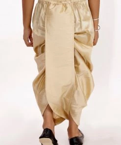 JBN Creation Boys' Gold Silk Blend Embroidered Dhoti