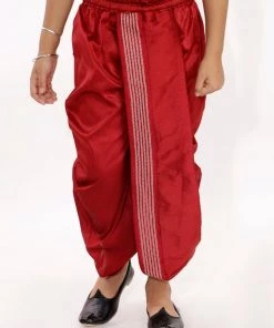 JBN Creation Boys' Maroon Silk Blend Embroidered Dhoti