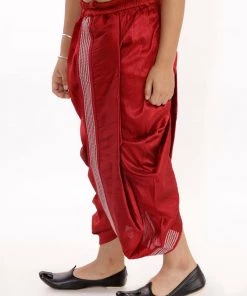 JBN Creation Boys' Maroon Silk Blend Embroidered Dhoti