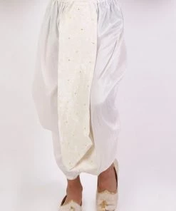 JBN Creation Boys' Cream Silk Blend Embroidered Dhoti