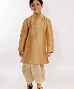 JBN Creation Boys' Gold Silk Blend Embroidered Dhoti
